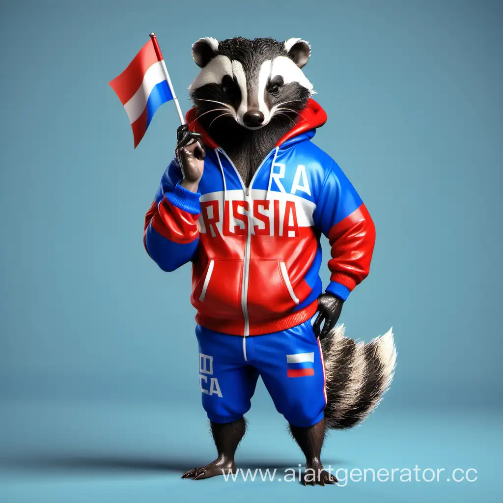 Stylish-Badger-in-Russianthemed-Sports-Suit-Conversing-on-Phone