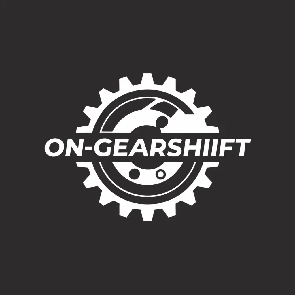 a logo design,with the text "OnGearshift", main symbol:a logo design, with the text 'on gearshift', main symbol: motorcycle, motorcycle gear, complex, include a moto, clear background motorcycle, gear and accessories, wheelie, scooter, white background,Minimalistic,be used in Automotive industry,clear background