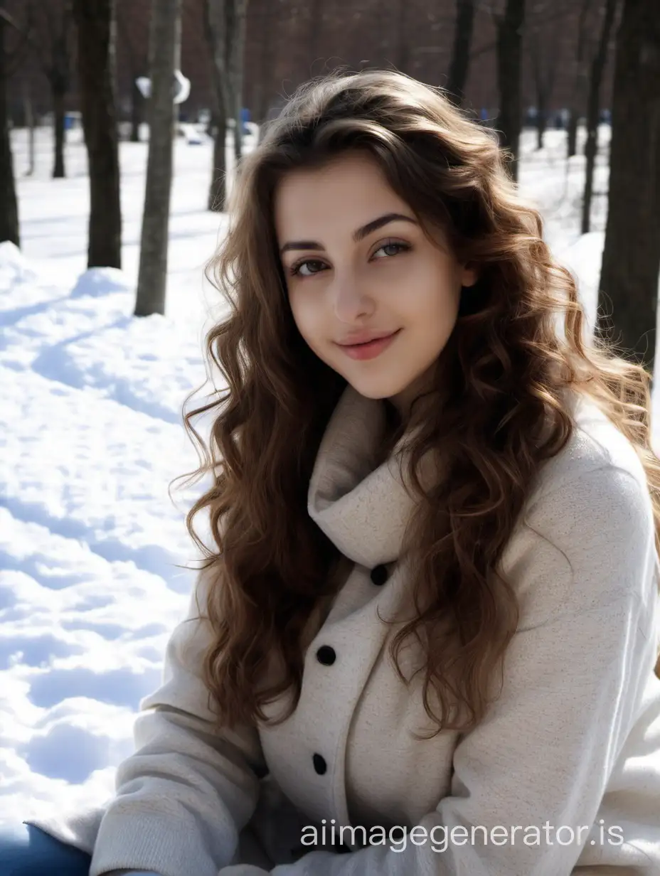 Hot Photo of Michela, an Italian prosperous girl just came back home from college with brown wavy hair, relaxing in Lithuanian sunny winter