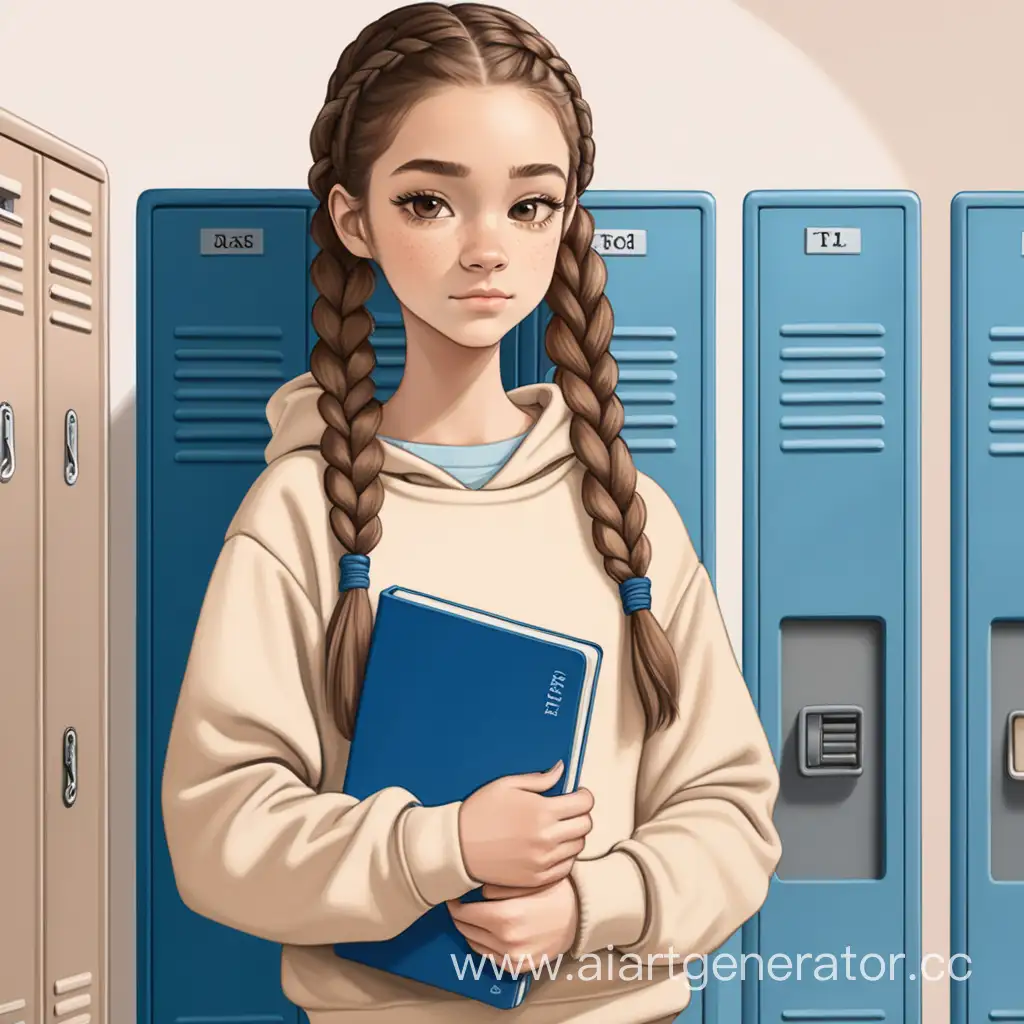 Teenage-Girl-Holding-Textbook-by-School-Locker-Style-Art