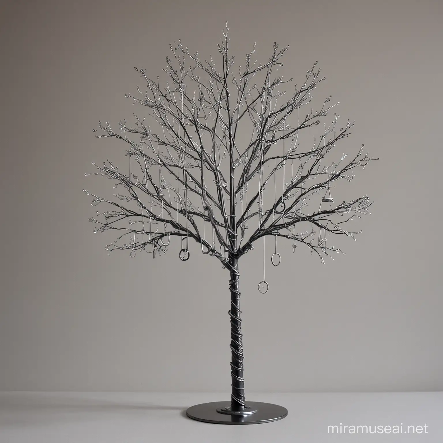 Metal Tree Sculpture with Hanging Transmission Trees