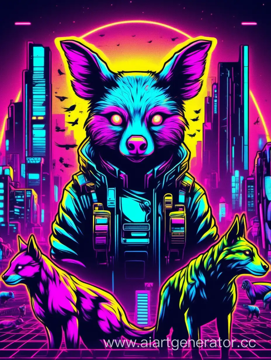Cyberpunk-Style-Poster-Featuring-NeonColored-Animals