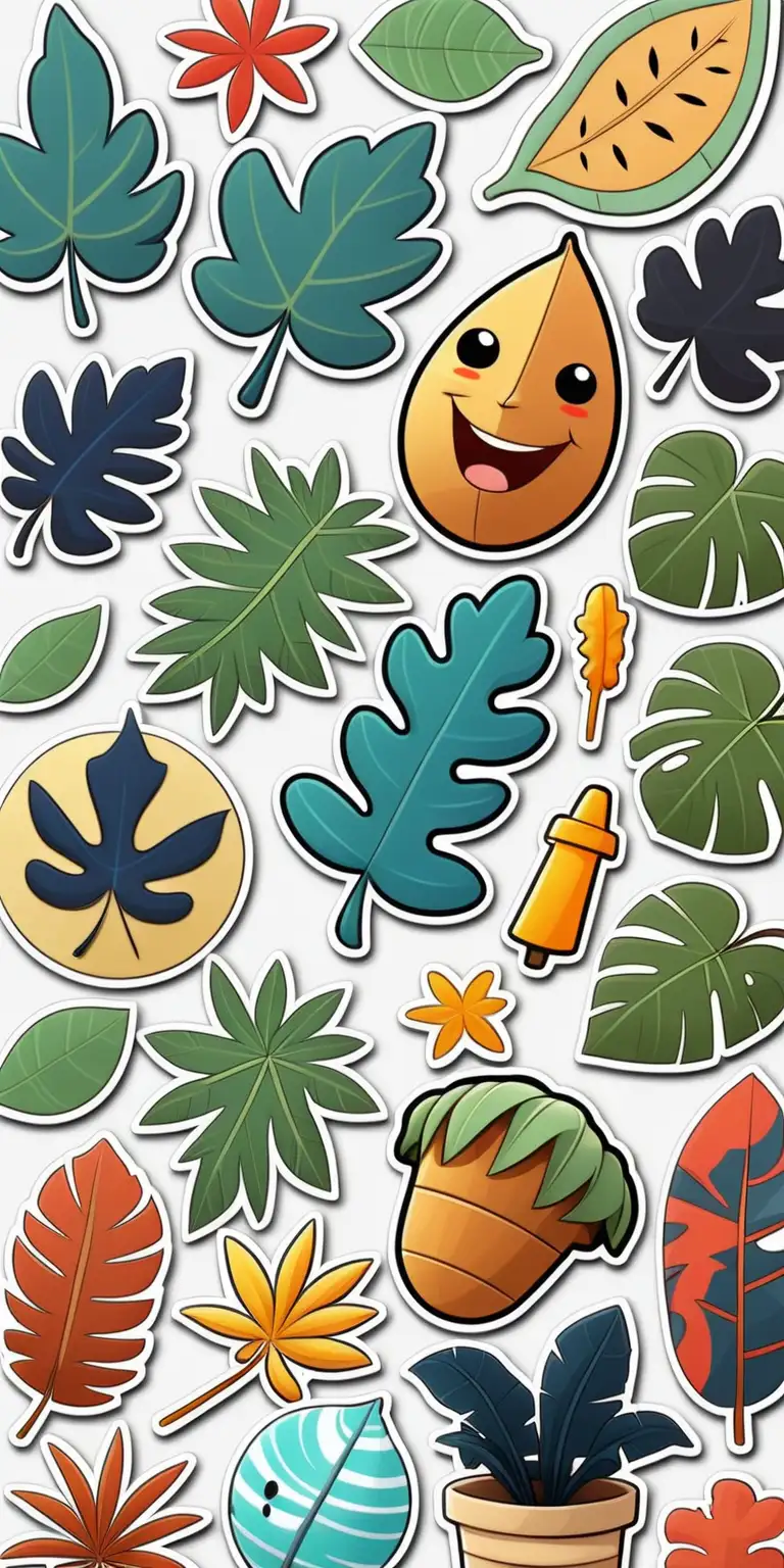 Colorful Summer Day with Hawaiian Style Leaf Stickers Cartoon Delight