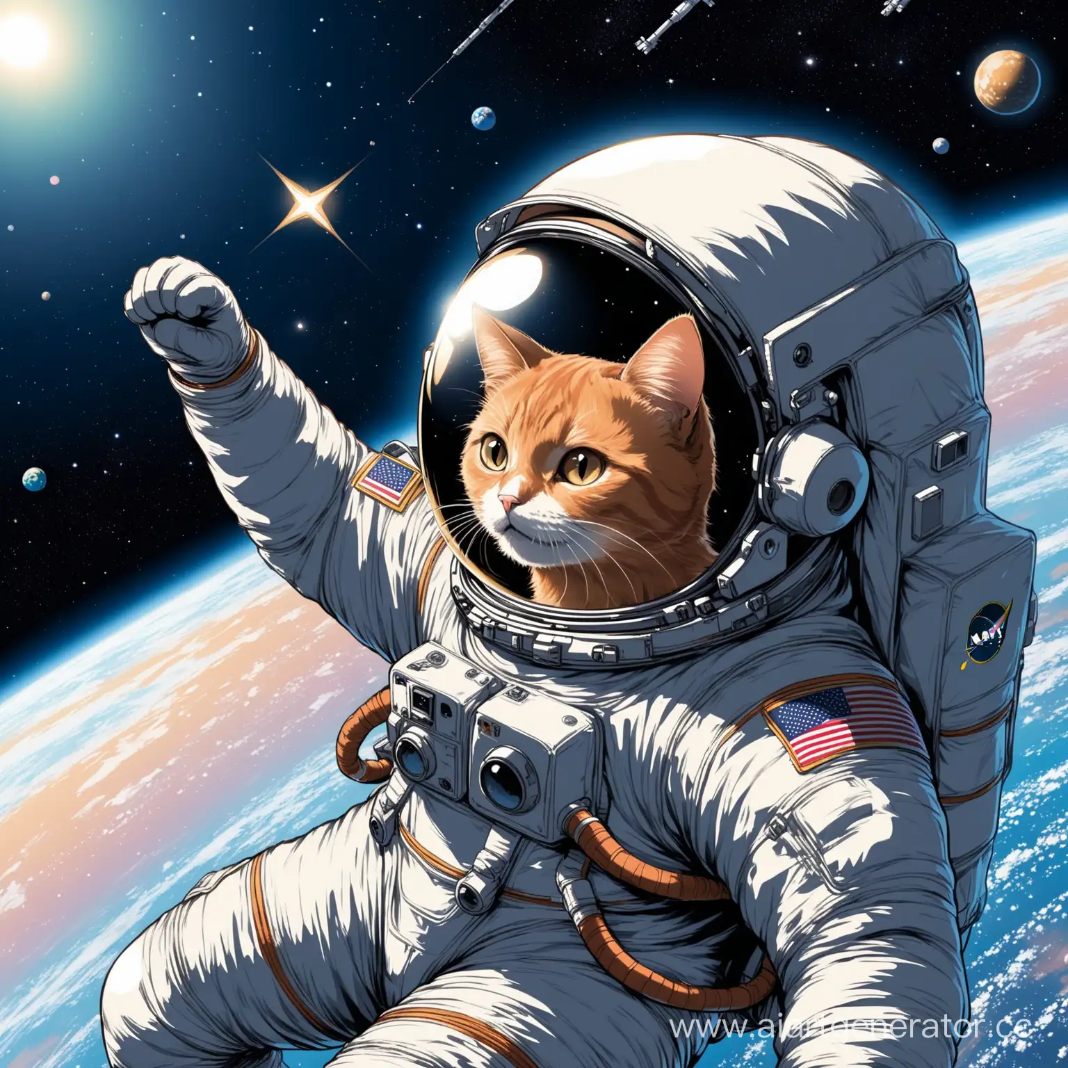 Adventurous-Cat-in-Astronaut-Suit-Captures-Star-in-Space-Rocket