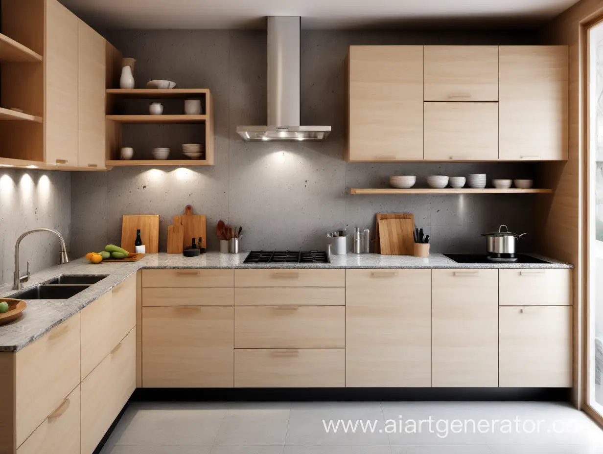 Realistic-Kitchen-Interior-with-Light-Wood-and-Gray-Ceramic-Granite