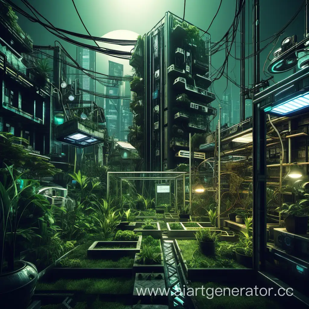Futuristic-Cyberpunk-Garden-with-Neon-Flora-and-Technological-Wonders