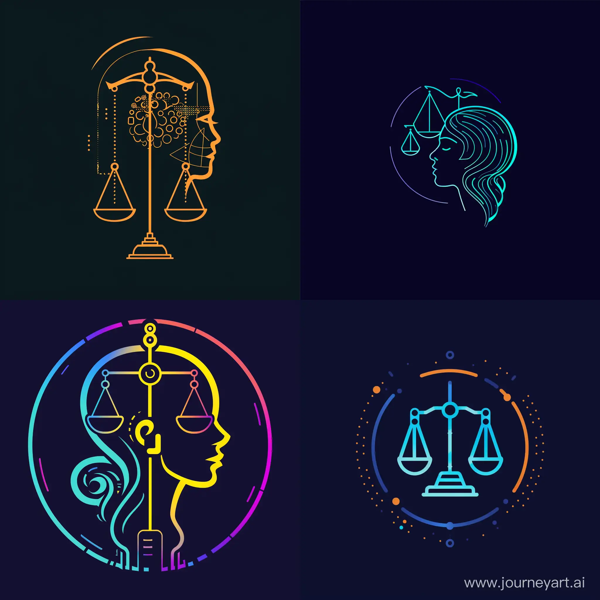 Logo of a master's student in artificial intelligence and law who needs to promote herself to get a job --v 6 --ar 1:1 --no 15054