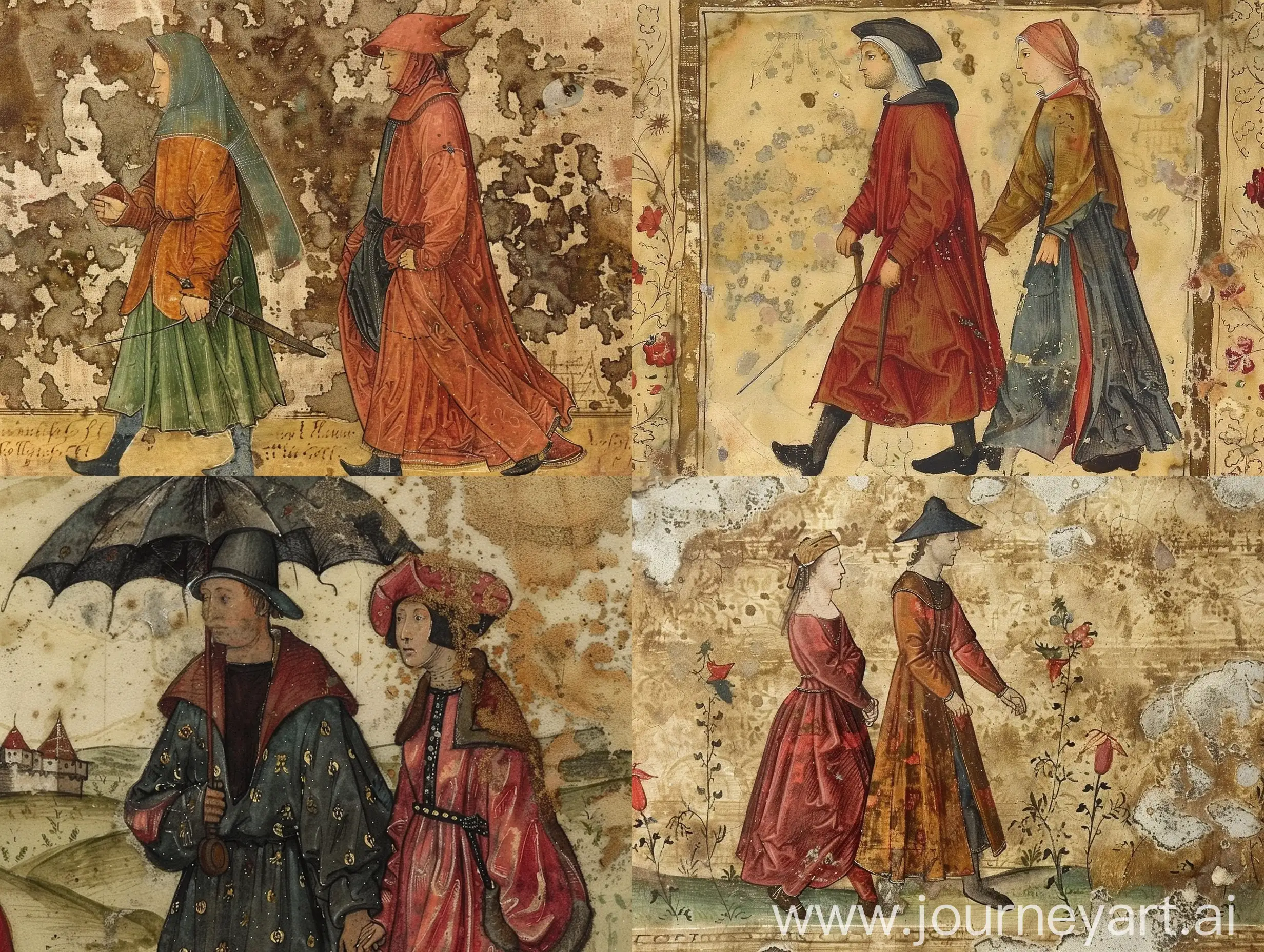 15th century Burgundian noble man and woman walking