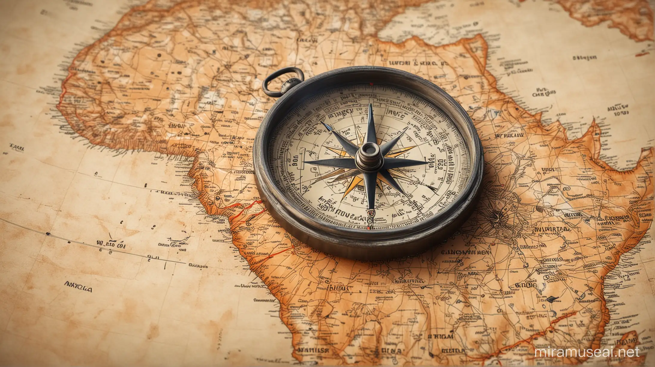 Compass over Africa map Continents with all the true details and data