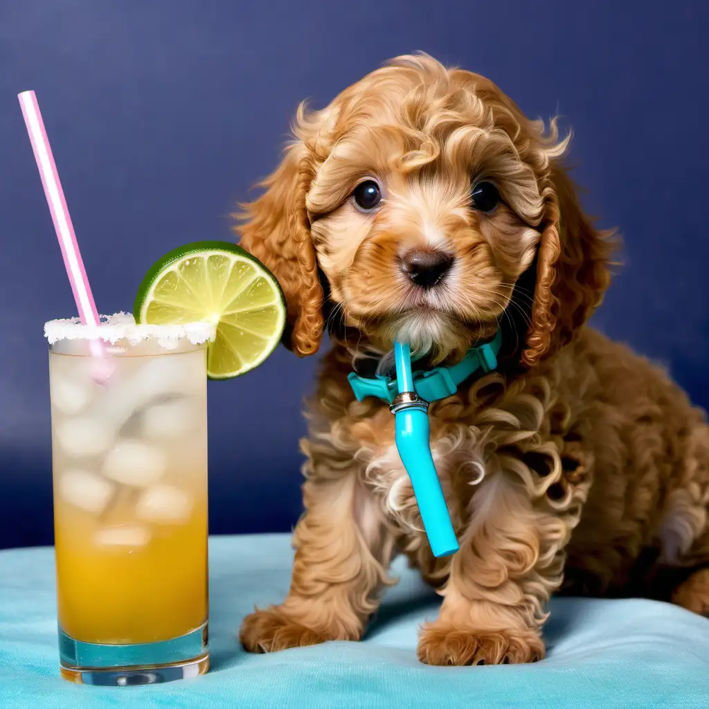 Adorable Cockapoo Puppy Enjoying a Margarita with a Straw
