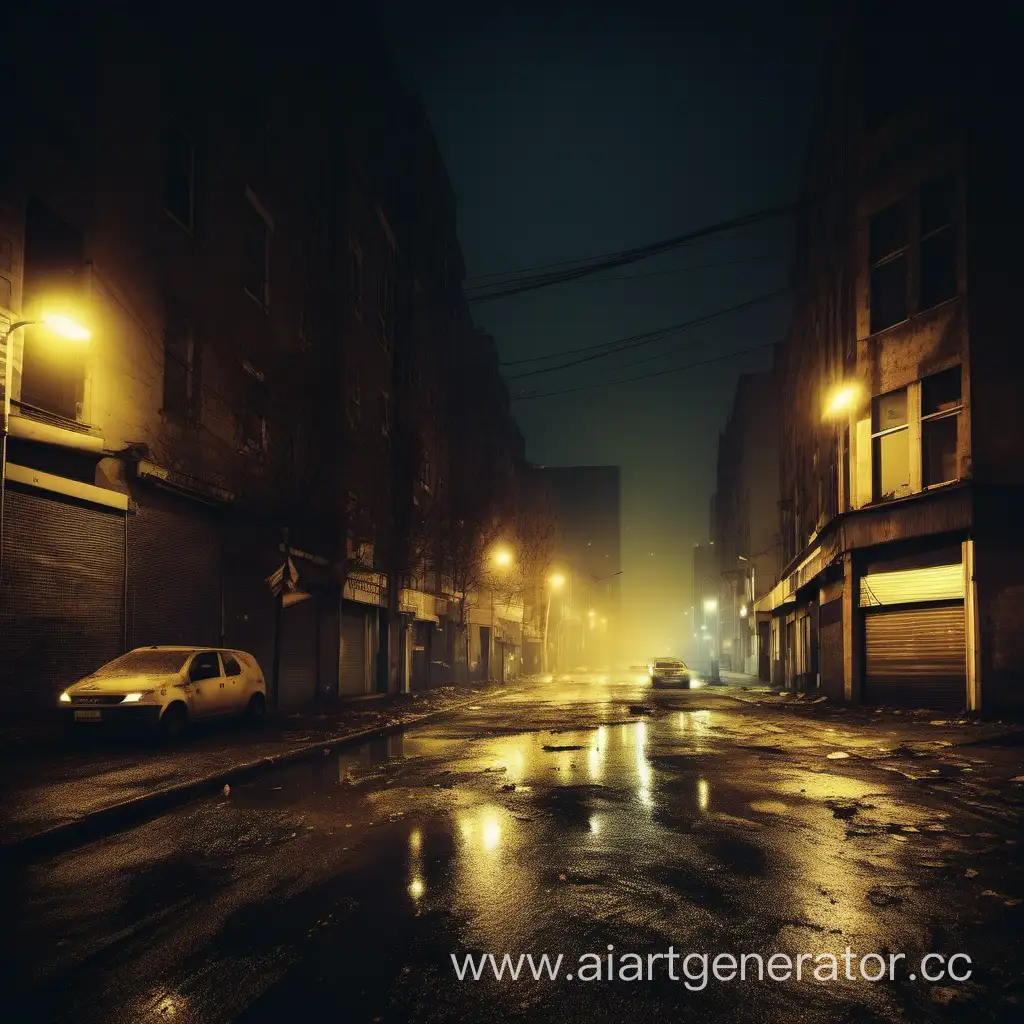 Dirty city streets night, autumn