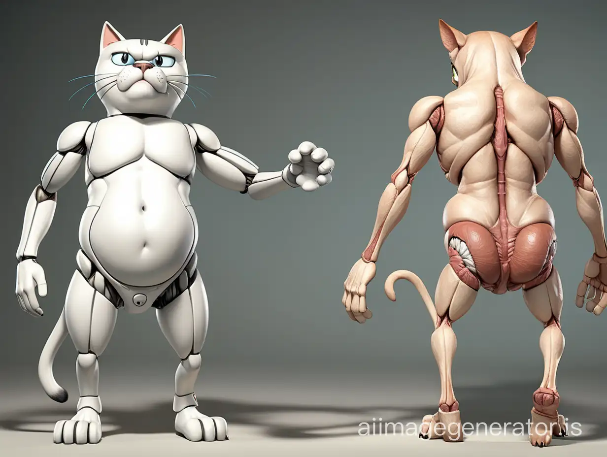 The back parts were separated from the cartoon cat and dog and the front parts were glued together in the abdominal area, resulting in a creature with two heads from different ends