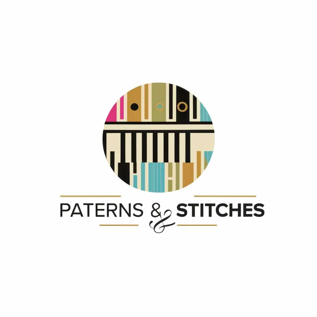 logo, piano ensemble, with the text "patterns and stitches", typography, be used in Nonprofit industry