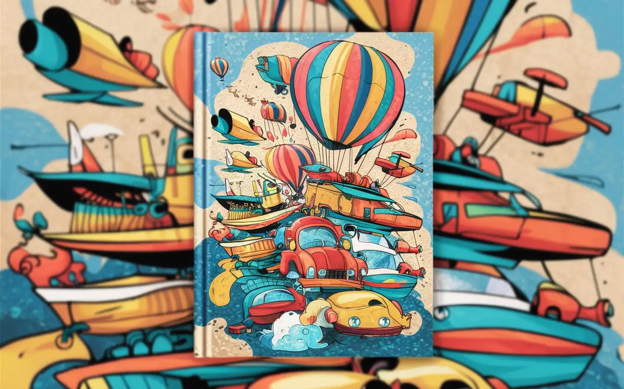 Обложка для книги про путешествия в бирюзвом и бежевом цветах в стиле PIXAR
