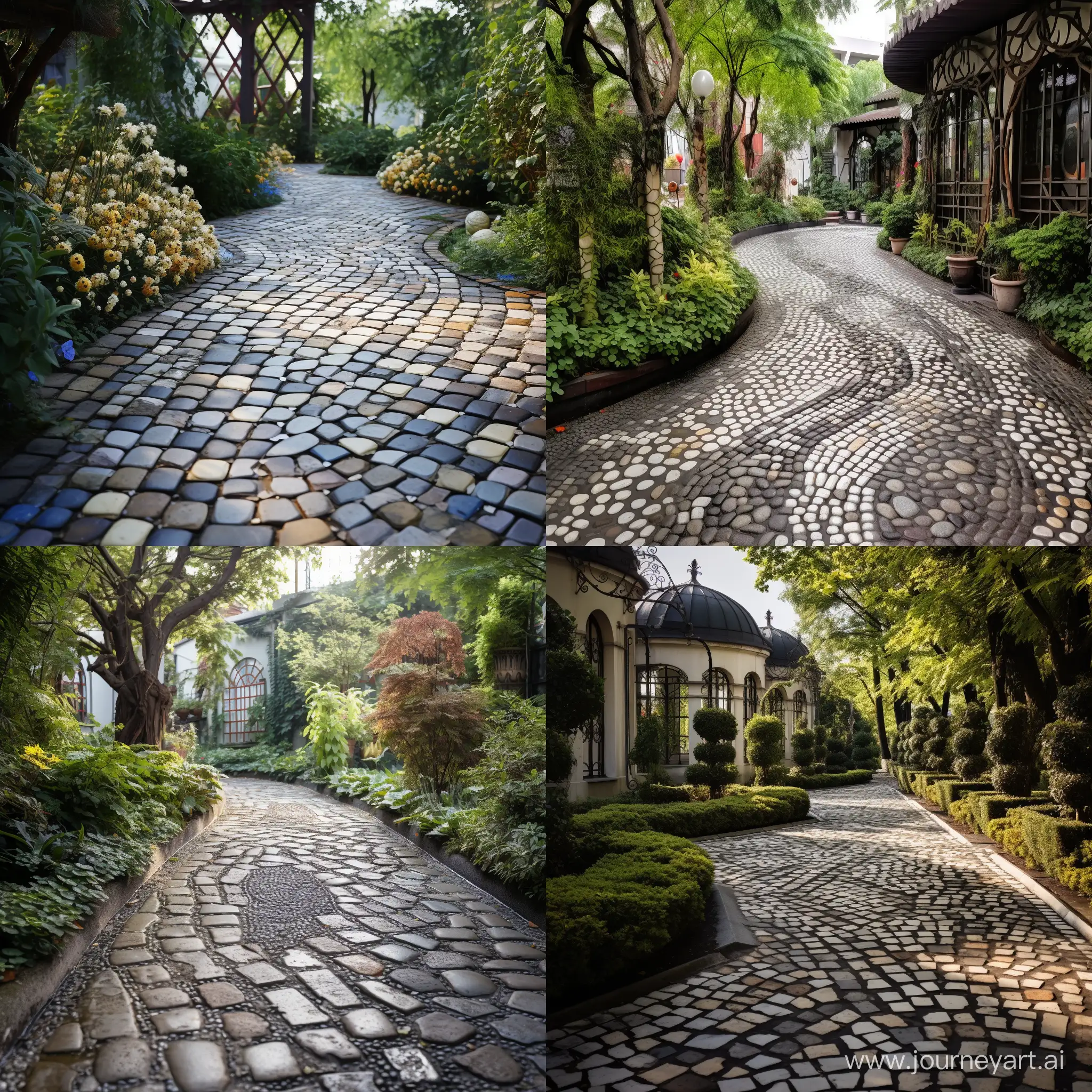Villa-Garden-Cobblestone-Path-Serene-Patterned-Pedestrian-Walkway