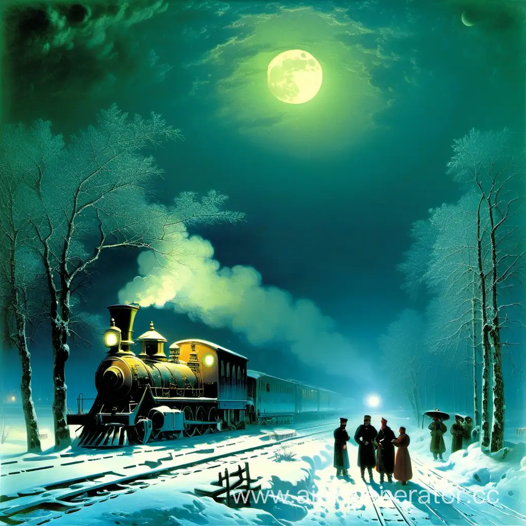 Russian-Winter-Night-Moonlit-Locomotive-Landscape-by-Aivazovsky