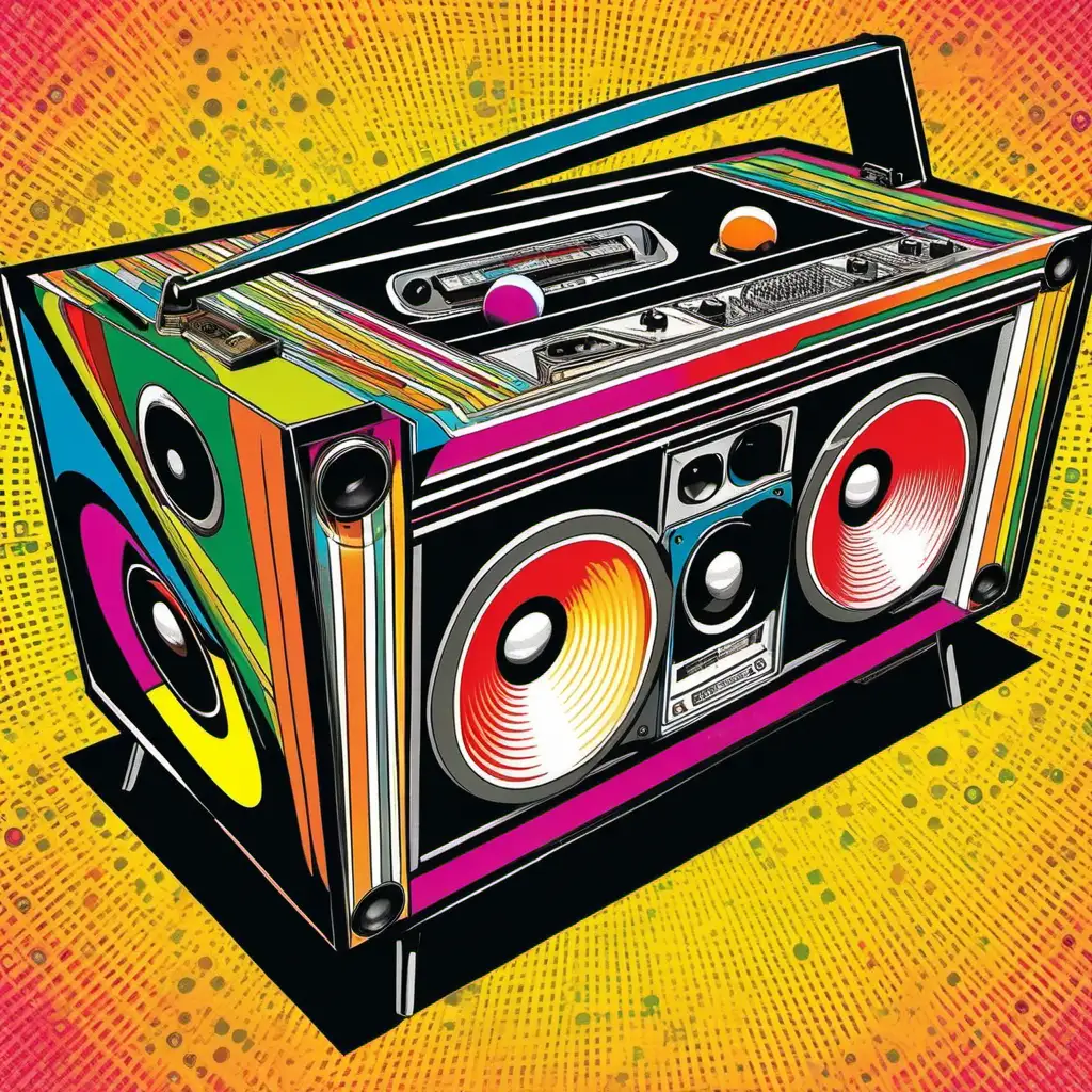 pool table boombox
[style: 1970s ad]
[art influence: abstract psychedelic pop art]