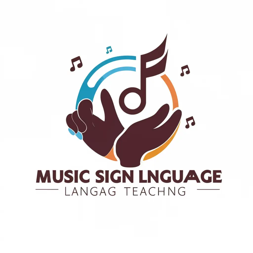 a logo design,with the text "Music Sign Language Teaching", main symbol:Rhythm · Sign Language · Communication,Minimalistic,clear background
