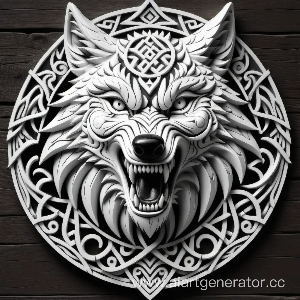 Fierce-White-Wolf-Snarling-with-Slavic-Patterned-Head