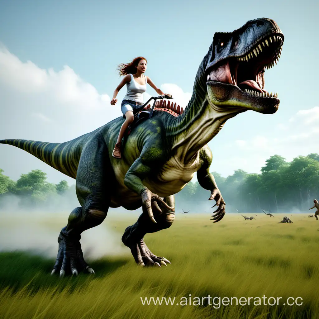 White-Rider-atop-Majestic-Tyrannosaurus-Rex-in-Meadow-Adventure