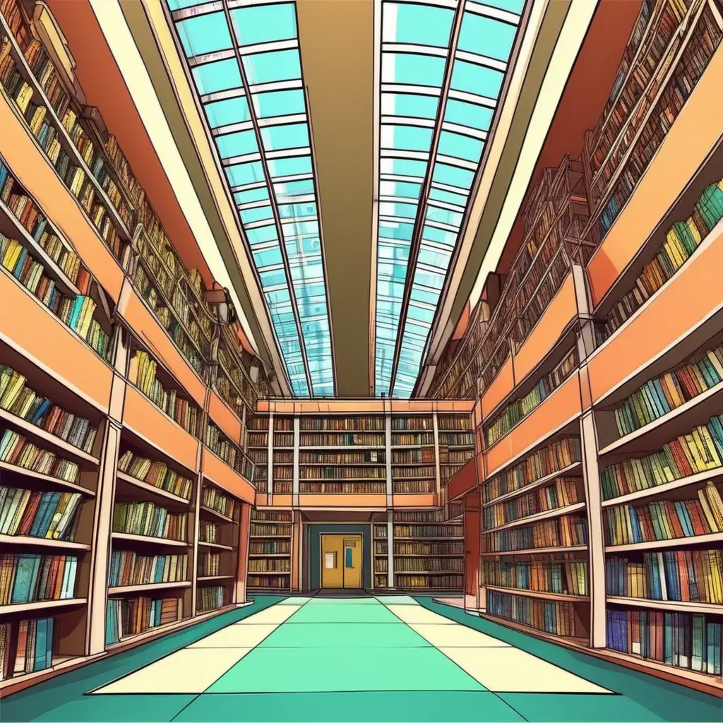 Vibrant Cartoon Illustration of a Modern Public Library