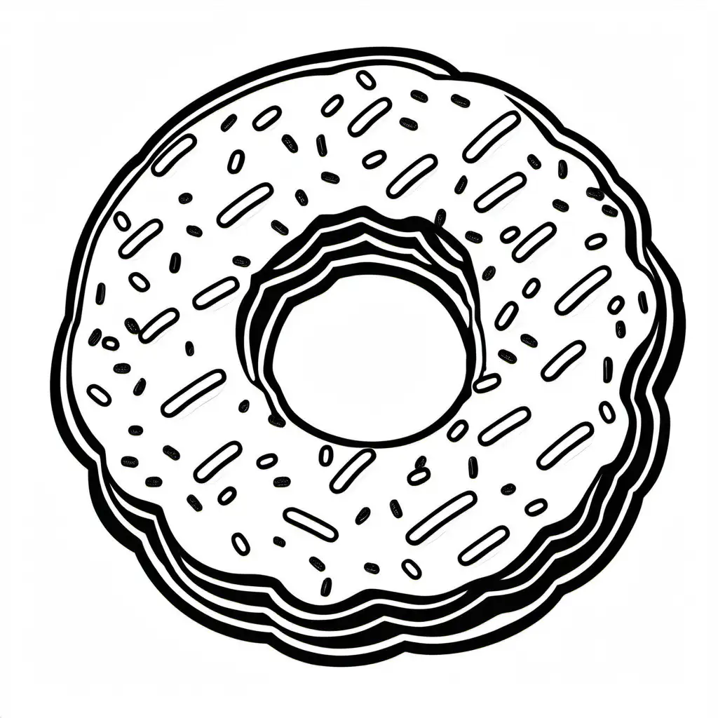 Donutsare bold ligne and easy for kids , Coloring Page, black and white, line art, white background, Simplicity, Ample White Space. The background of the coloring page is plain white to make it easy for young children to color within the lines. The outlines of all the subjects are easy to distinguish, making it simple for kids to color without too much difficulty