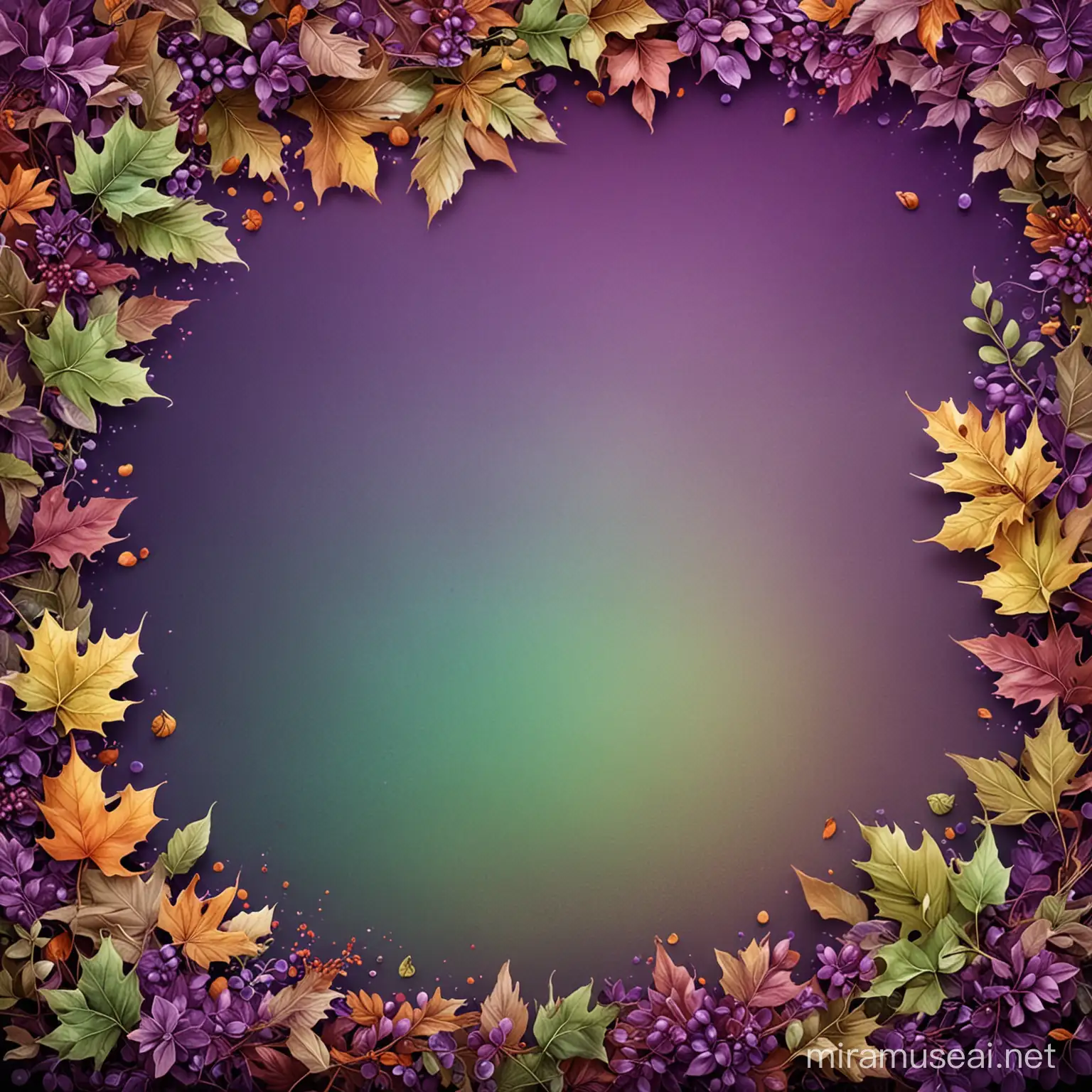 Tranquil Autumn Scene with Vibrant Green and Purple Hues