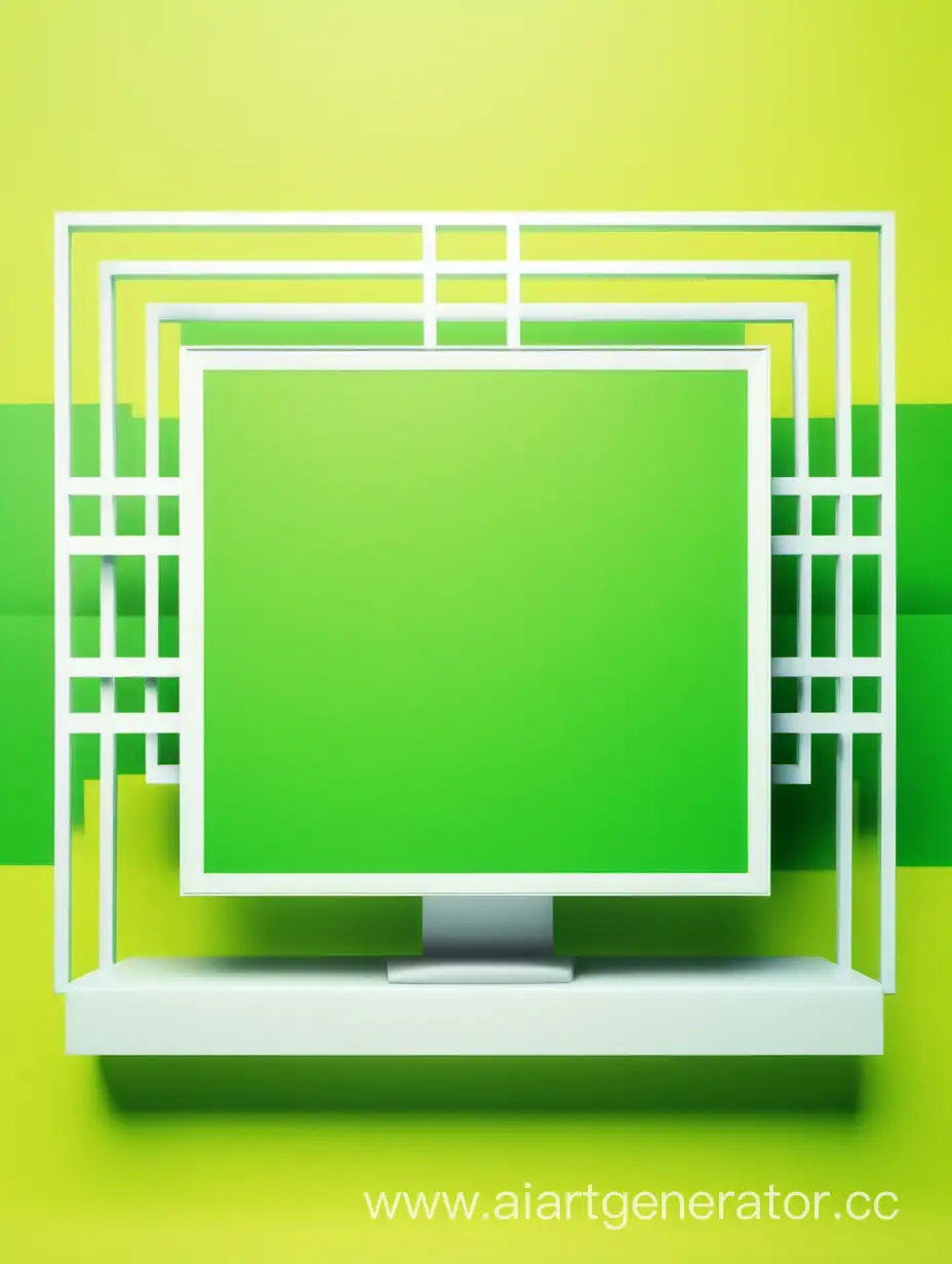 Картинка для рекламного поста с квадратом для текста, стиль утопический, цвета рекламного изображения зелёный, белый и жёлтый, реклама виртуального государства