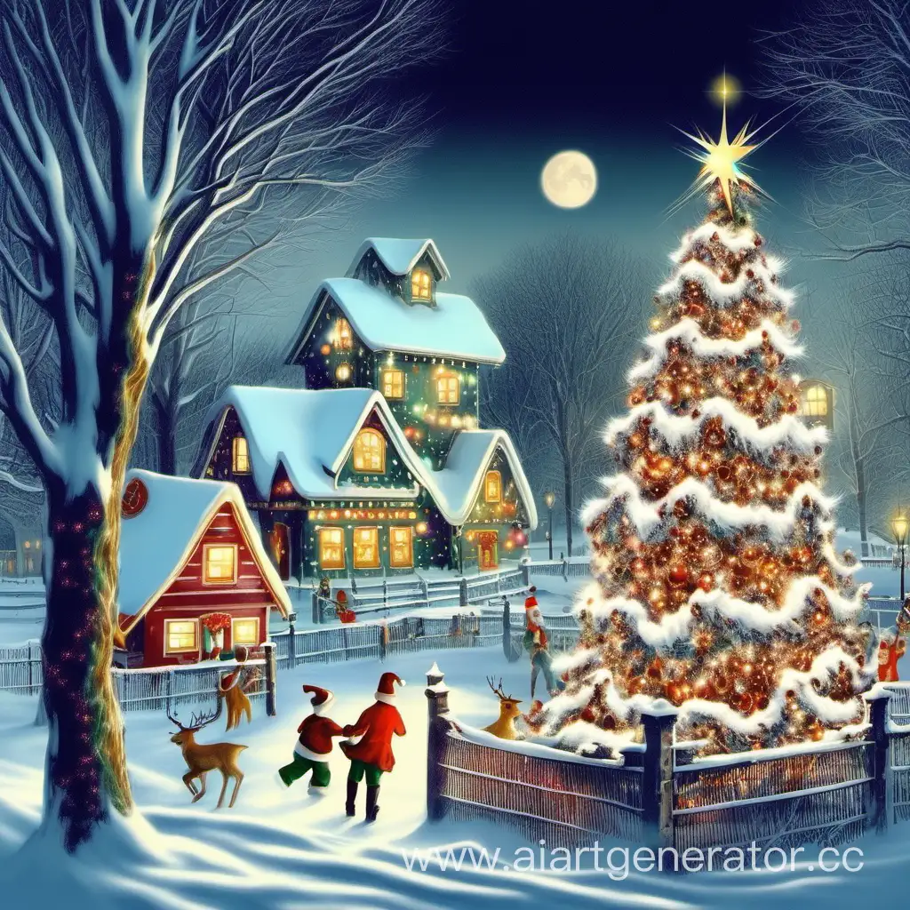 Enchanting-Christmas-Fantasy-Whimsical-SnowCovered-Village-with-Festive-Creatures