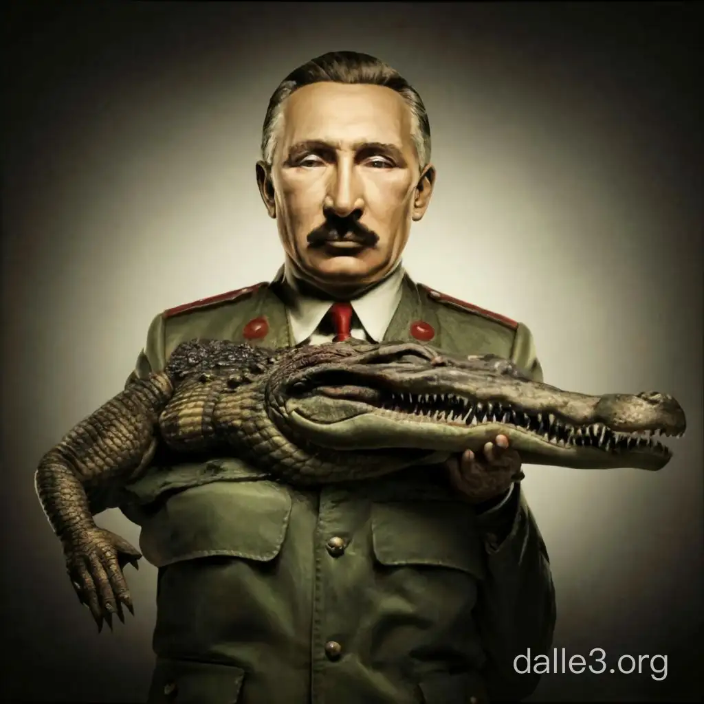 Stalin Crocodile Artwork Surrealistic Portrait Of A Crocodile In Soviet 