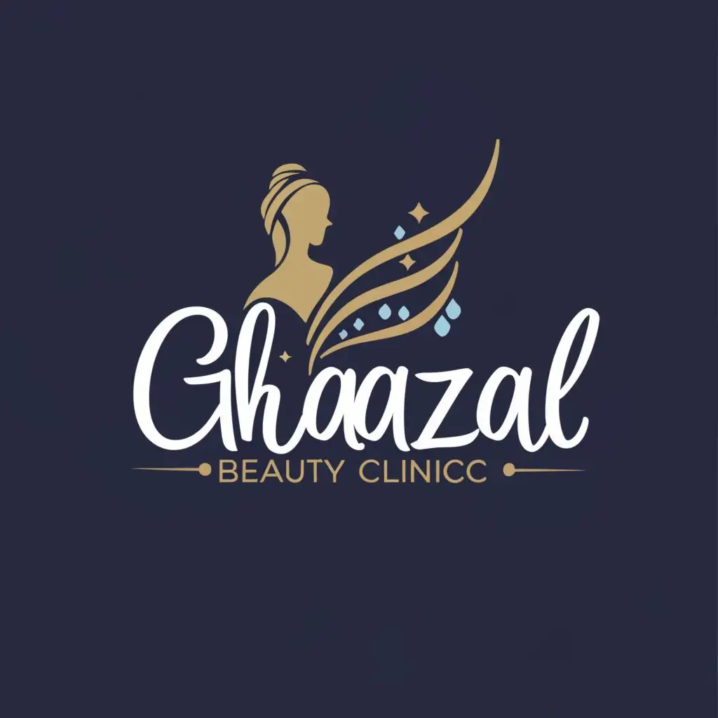 logo, Creative combination of word " GHAZAl " and Beauty women clinic ., with the text "Ghazal Beauty clinic", typography