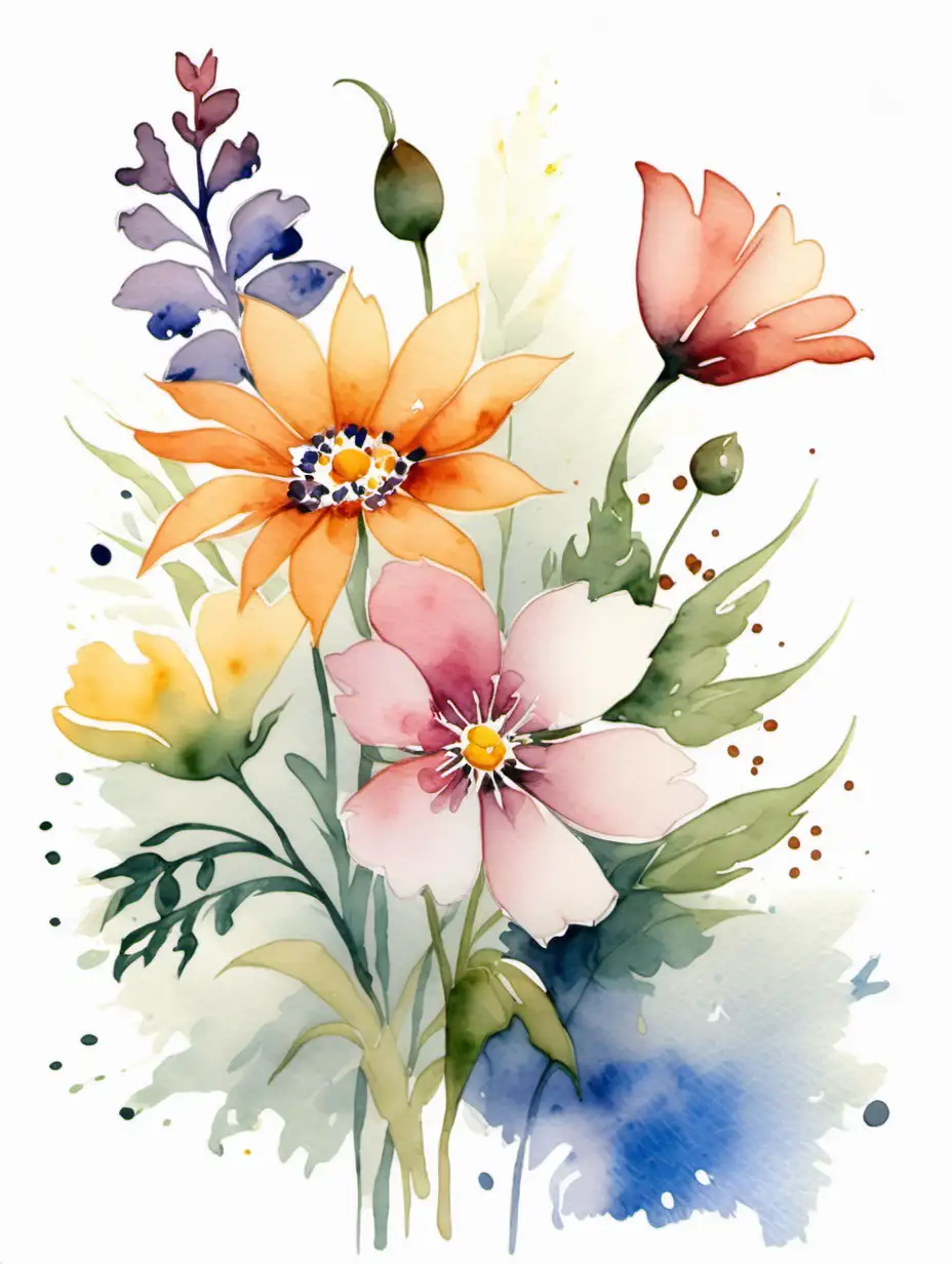 Vibrant Watercolor Flowers in Full Bloom