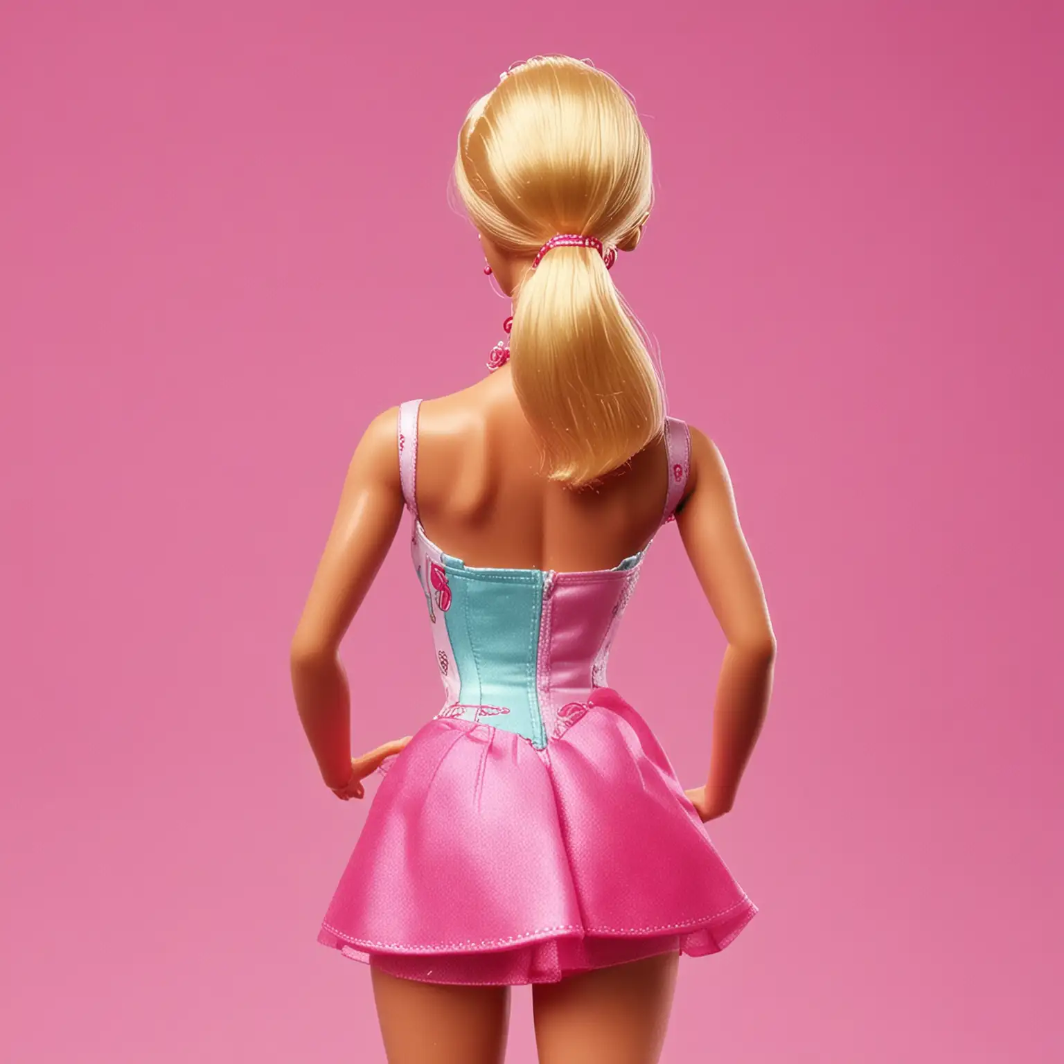 Elegant Barbie Doll with Flowing Hair Seen from Behind