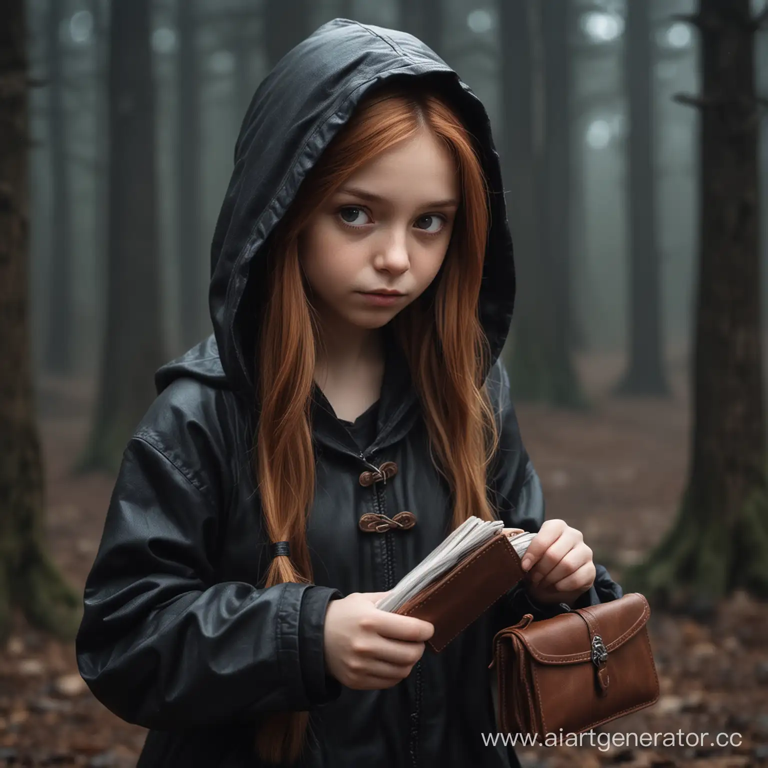 Gloomy-Fantasy-Scene-Hooded-Gnome-Girl-Stealing-a-Wallet