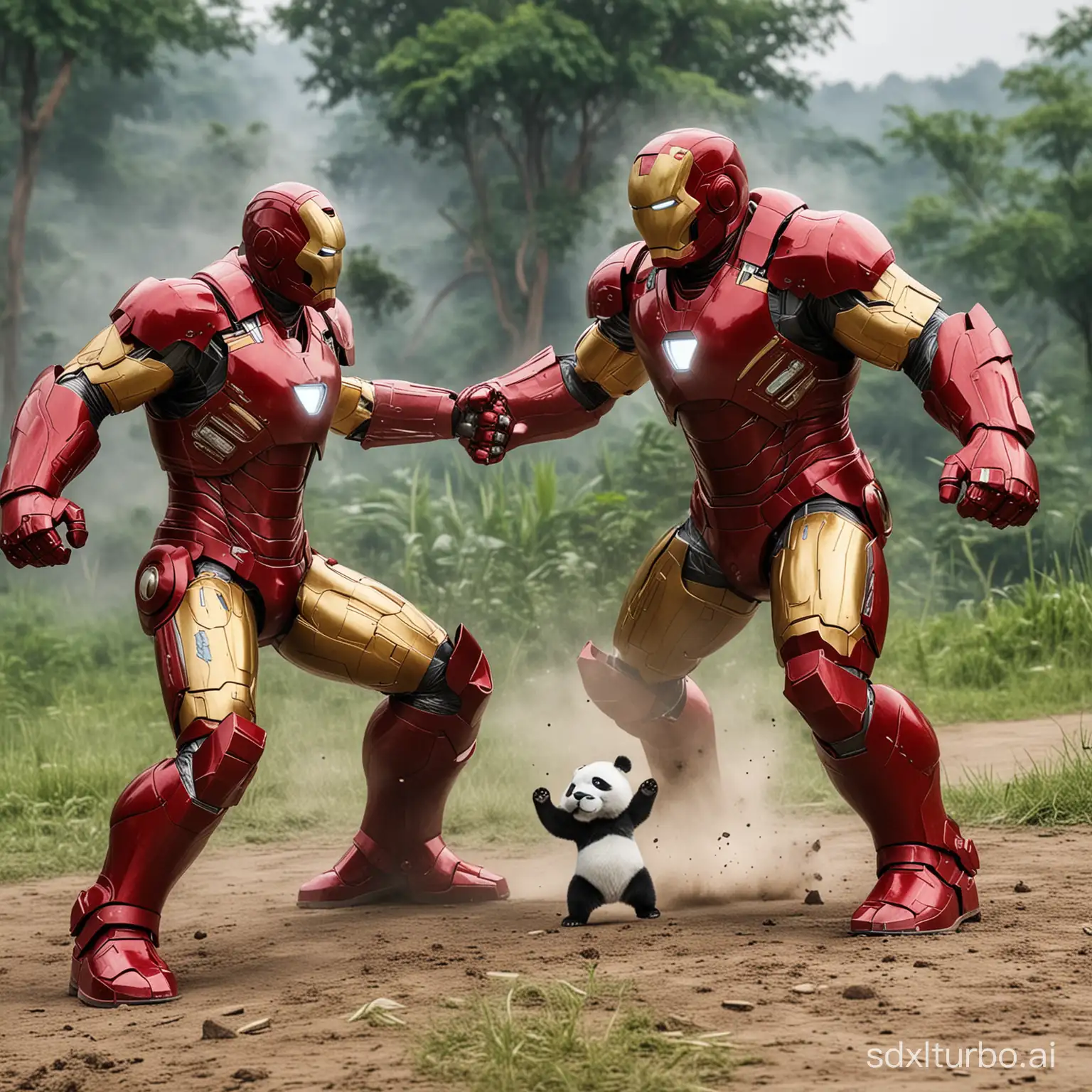 Iron man fighting with Panda