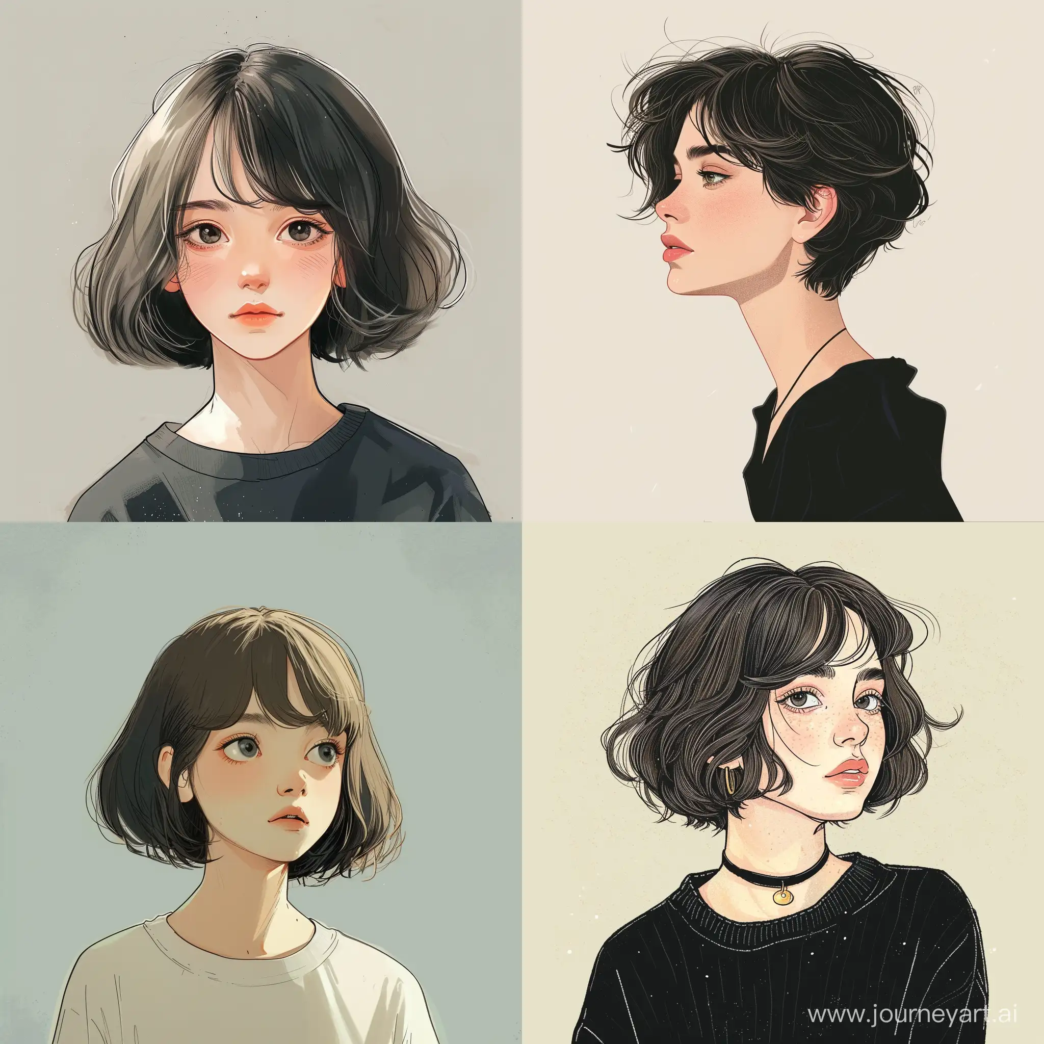 an illustration of short hair 26 years old girl