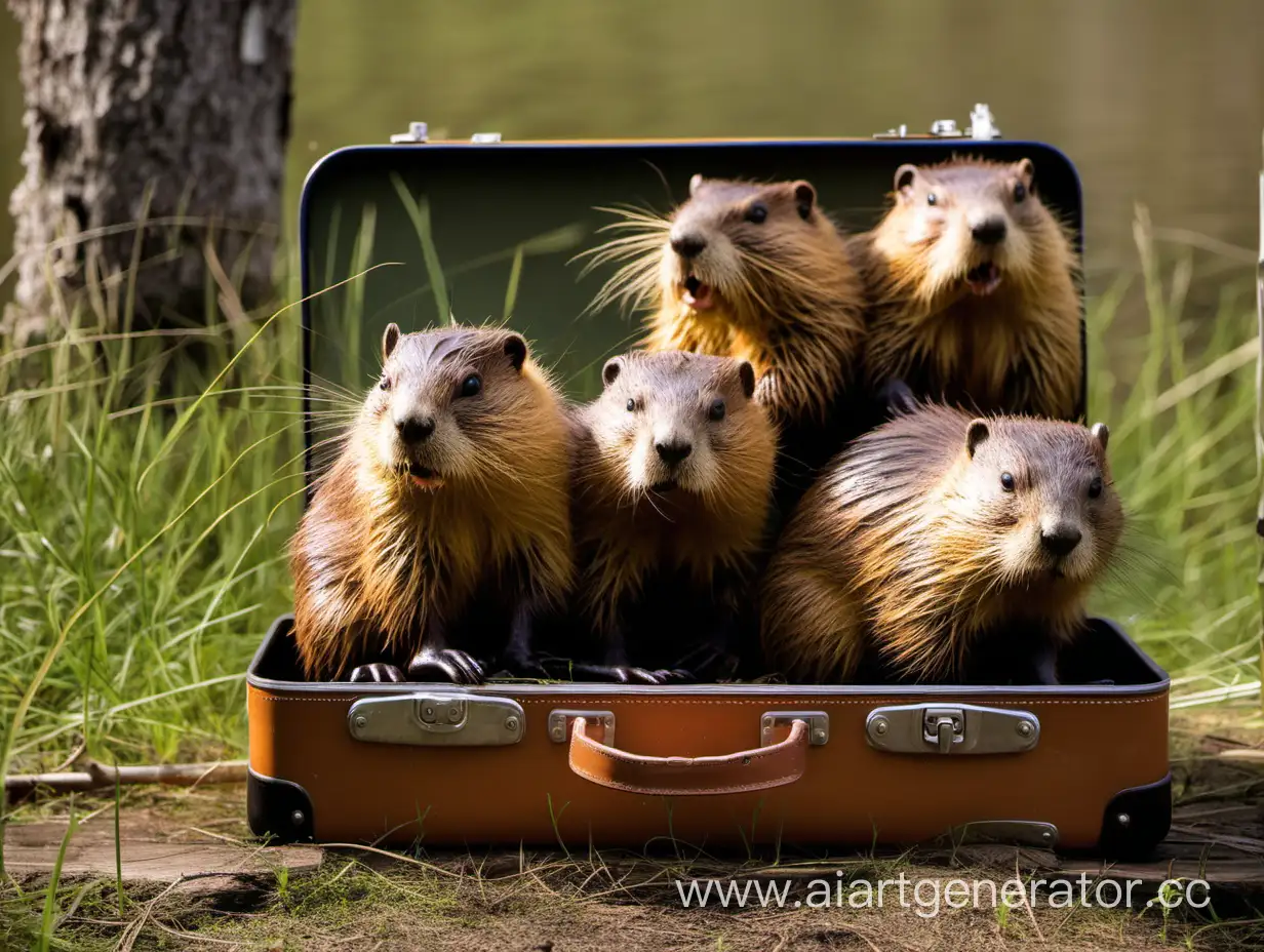 Beavers-Packed-in-a-Travel-Suitcase-Whimsical-Wildlife-Adventure