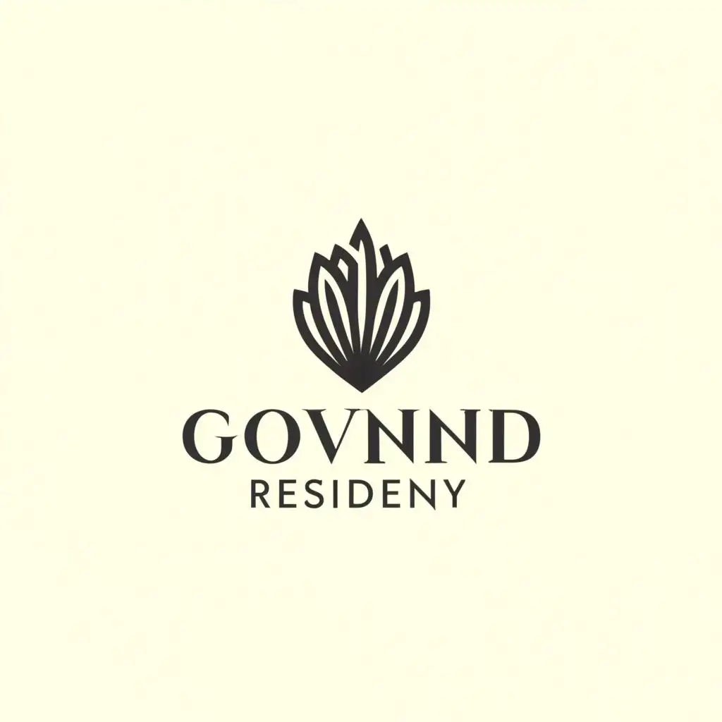 a logo design,with the text "GOVIND RESIDENCY", main symbol:with a peacock Feather and text,Minimalistic,be used in Restaurant industry,clear background