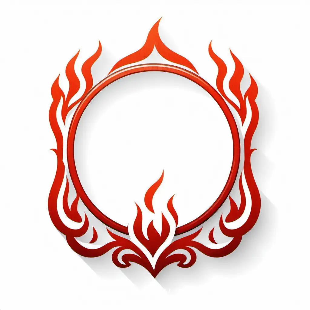 simple icon of a red fire vintage frame, made of border fire. white background.