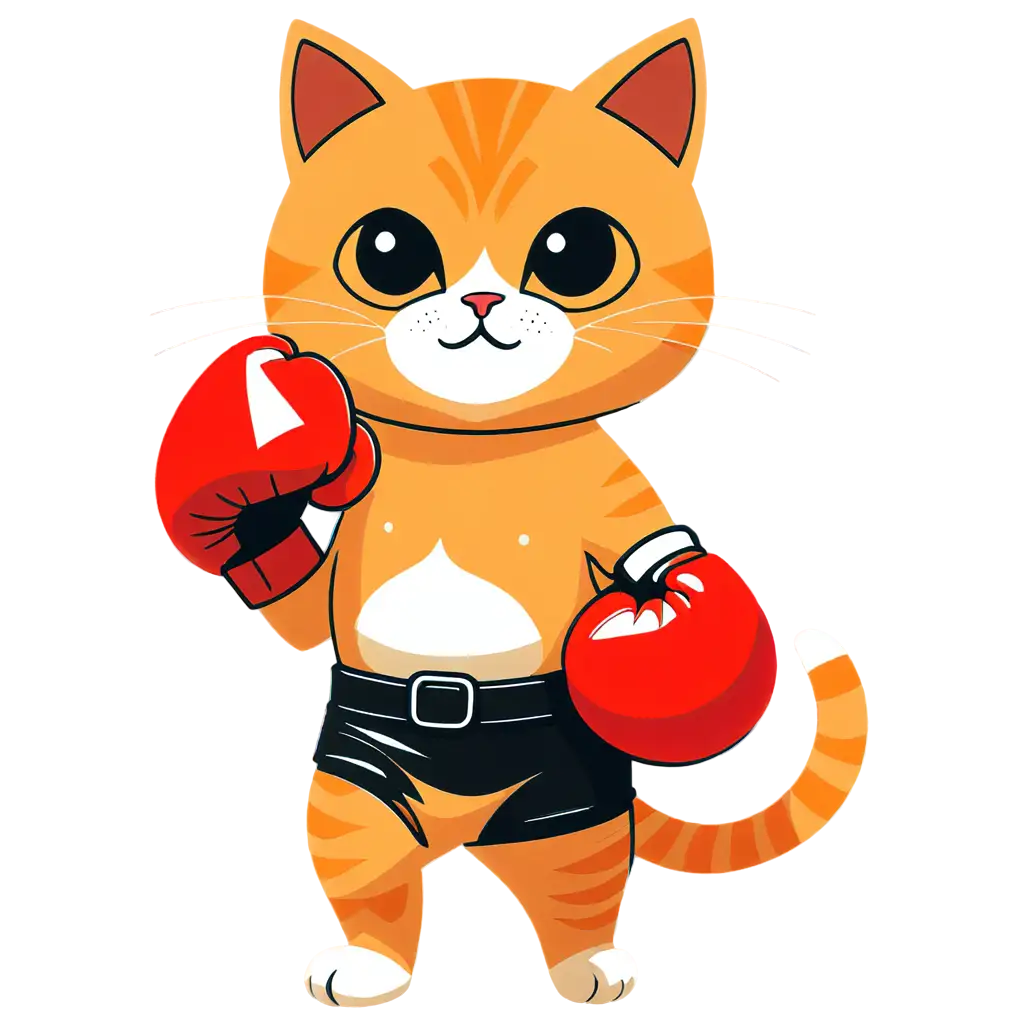 Minimalistic-2D-PNG-Illustration-of-a-Cute-Cat-with-Boxing-Gloves-White-Background