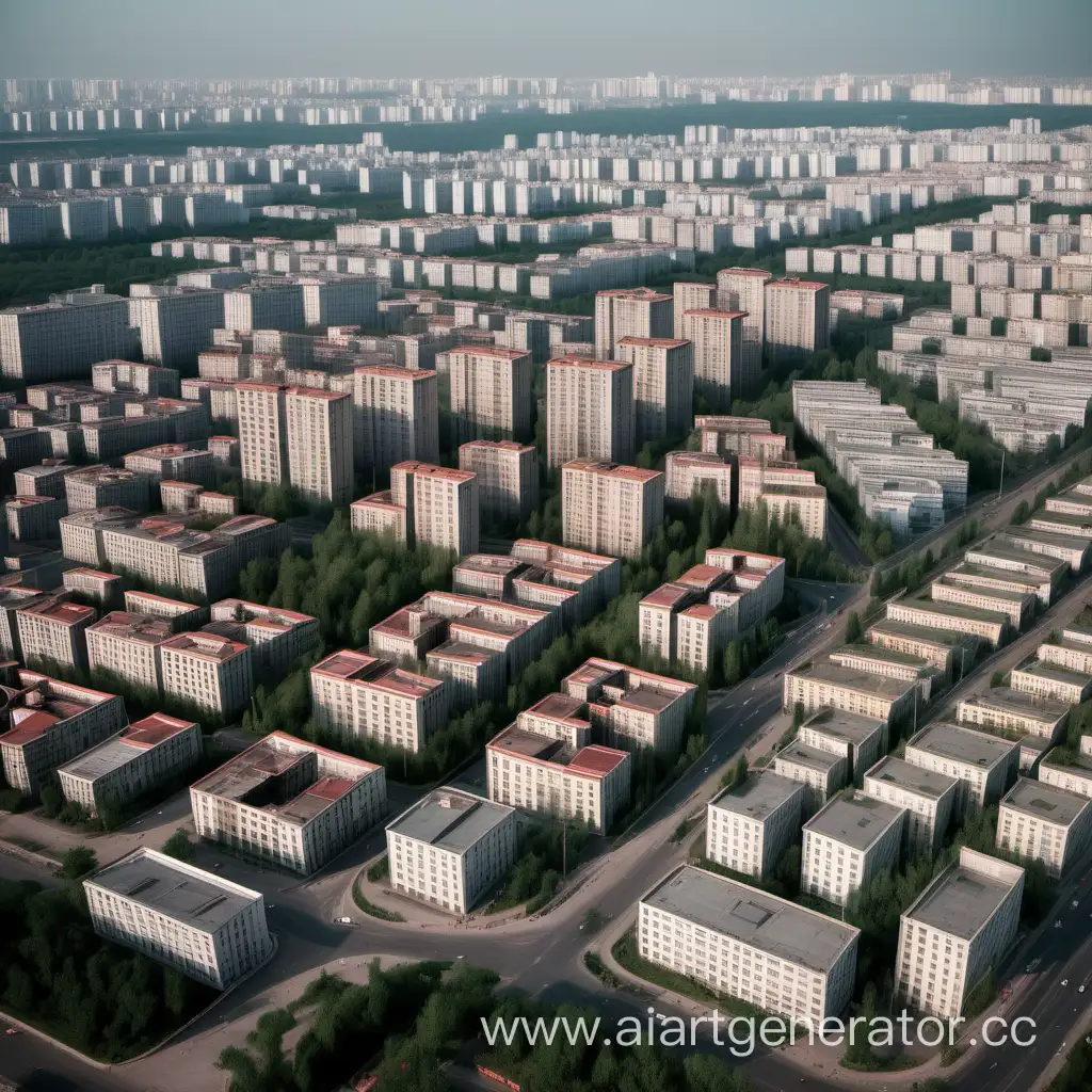 Industrial city with beautiful boulevards and low-rise buildings, monuments to socialism.