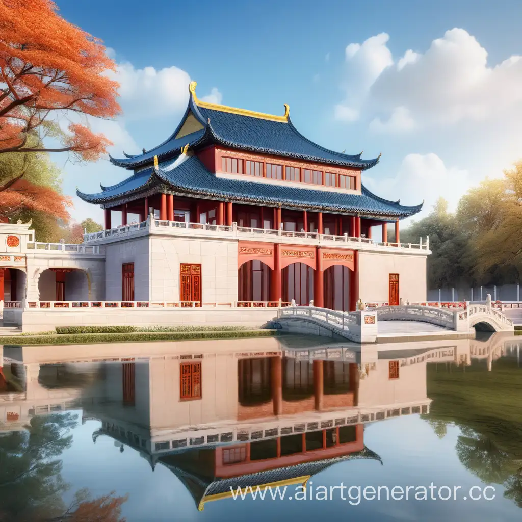 Palatial-Fusion-ChineseEuropean-Inspired-Building-with-Grand-Garden-and-Lake