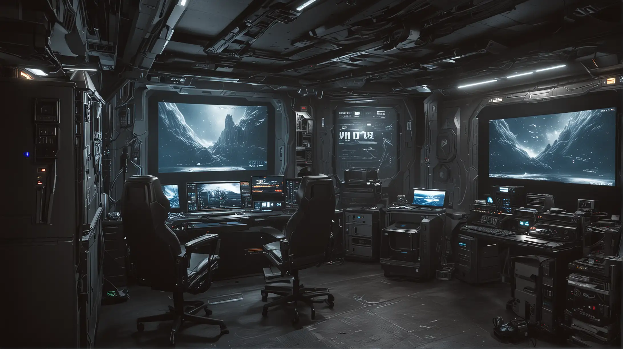 The greatest Batcave-looking PC computer setup to play Star Citizen and home cinema ever for any geek and PC gamer in a small sized room.