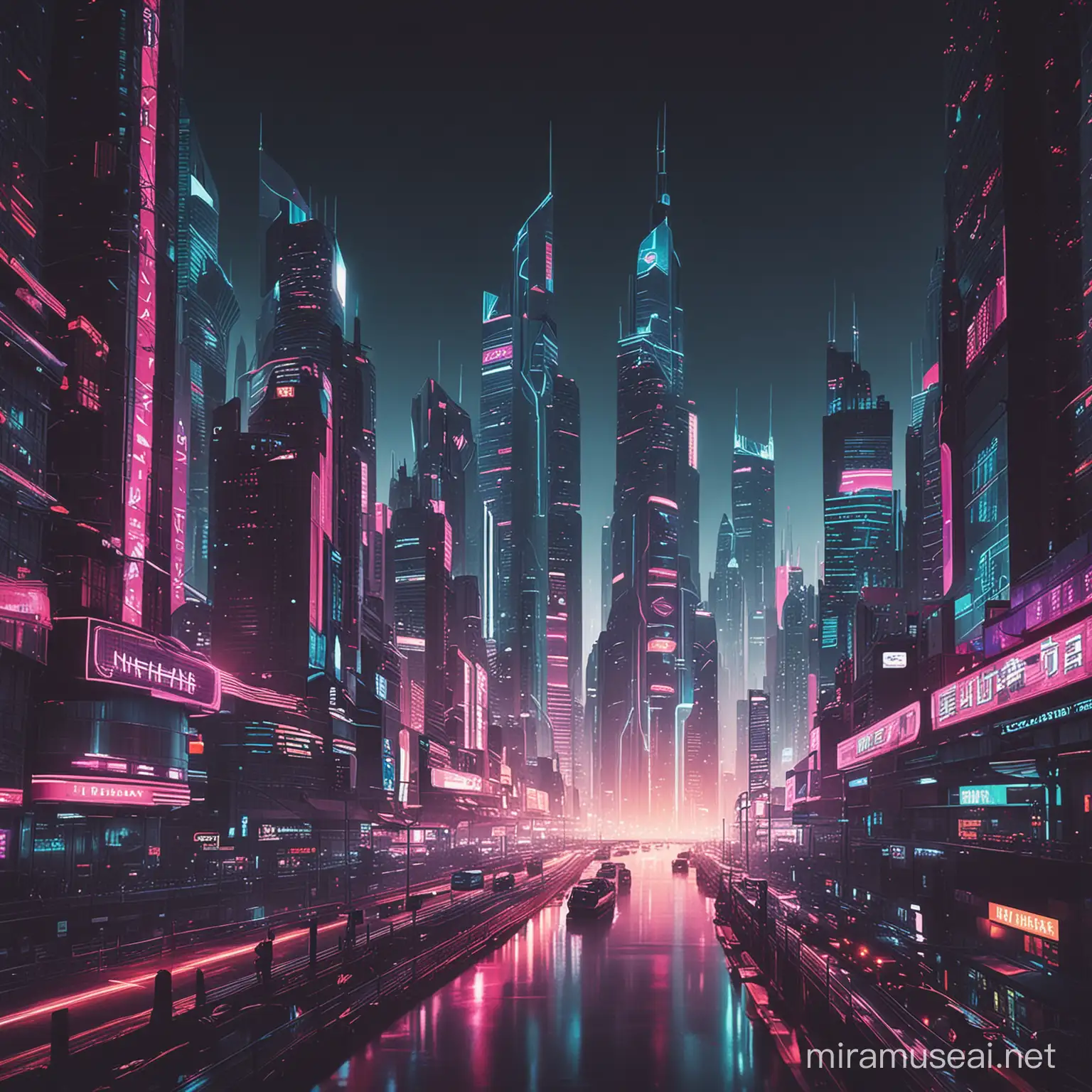 Futuristic Neon Megacity at Dusk