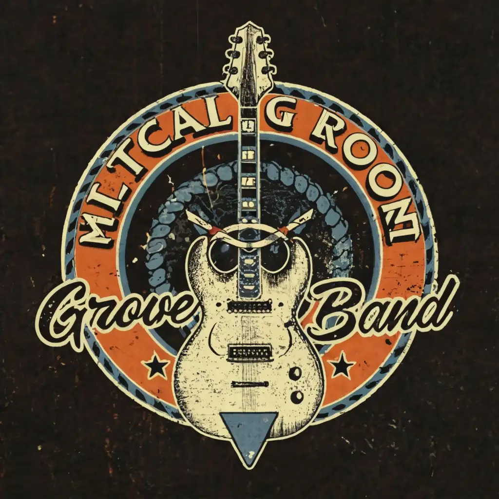 logo, guitar, with the text "Nautical Groove Band", typography