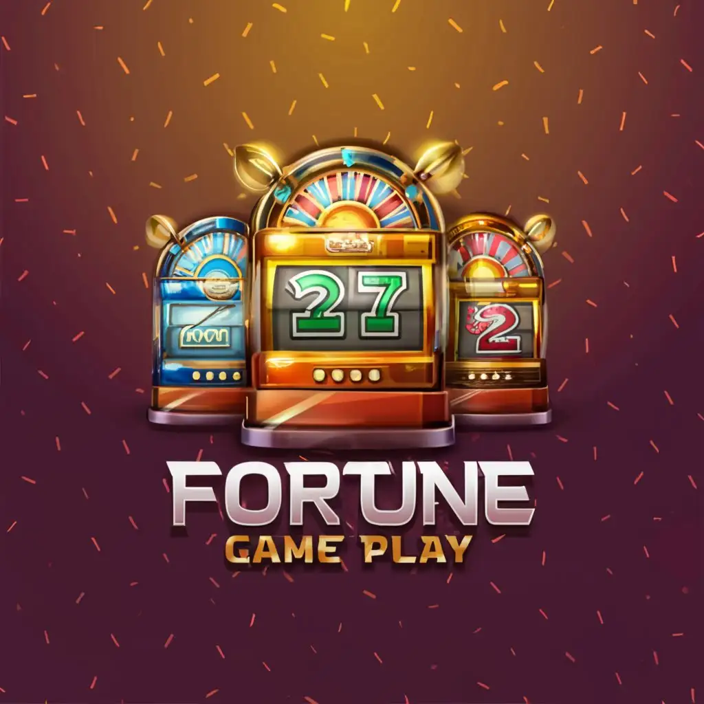 a logo design,with the text "Fortune Game Play", main symbol:Slot Machine,complex,clear background