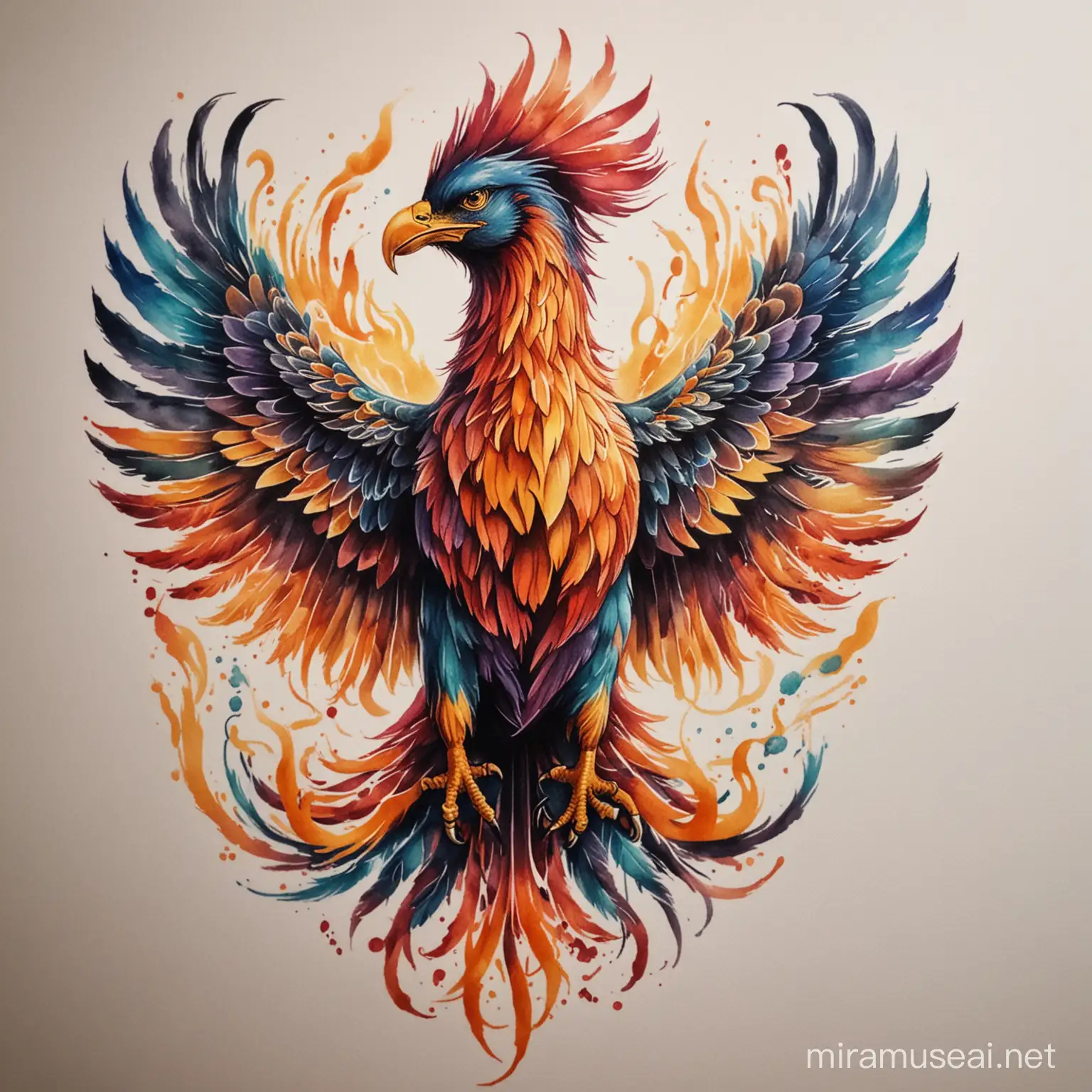Triumphant Phoenix Tattoo Design in Modern Style