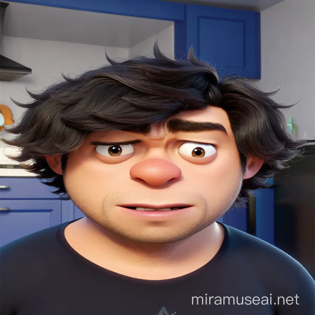 Cartoonish 3d style, ((pixar style)) humorous and exaggerated representation, A man, Dynamic, disbeliefes, meme, funny, hyperdetailed, highres, 3d style
