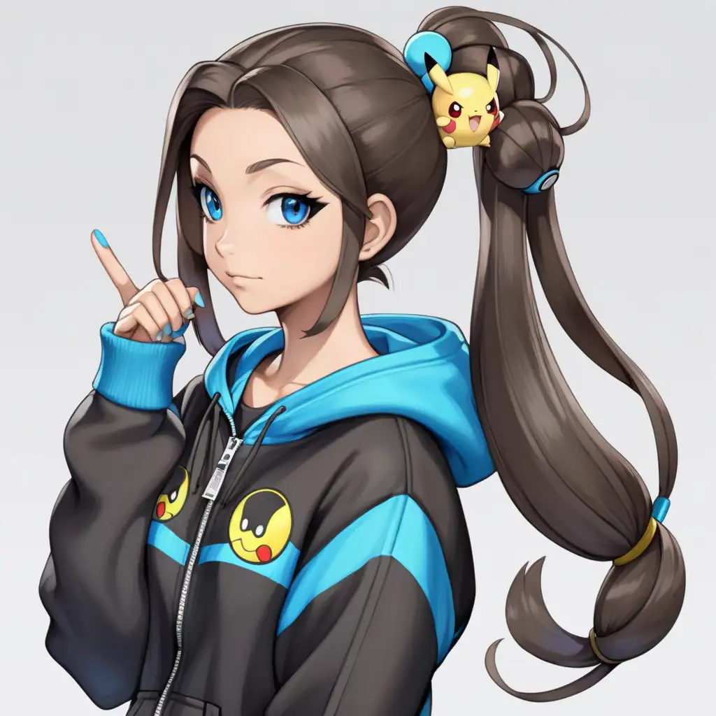 Pokemon Trainer with Toned Build in Stylish Black and Blue Track Suit