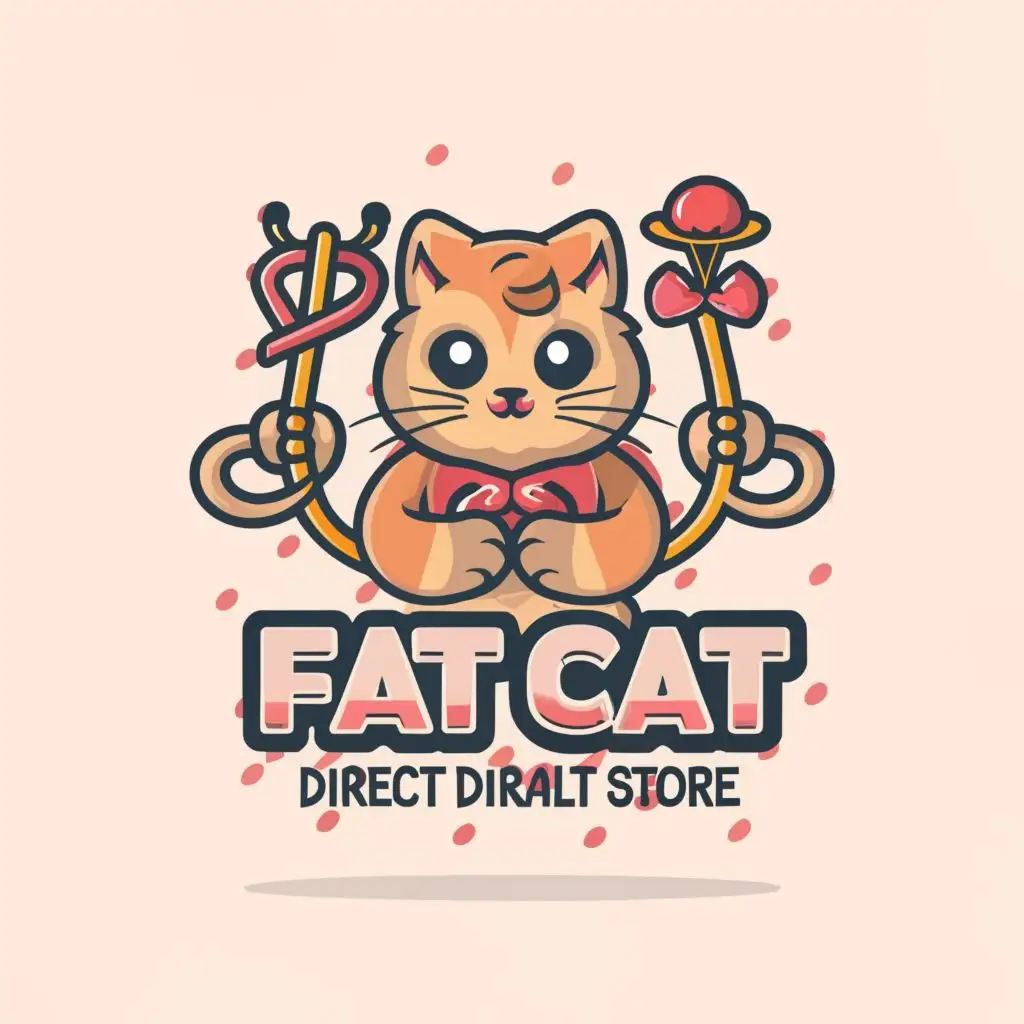 logo, The cute little cat, with cute face and in full growth, who is hugging Caduceus, with the text "Fat Cat French Direct Mail Store", typography